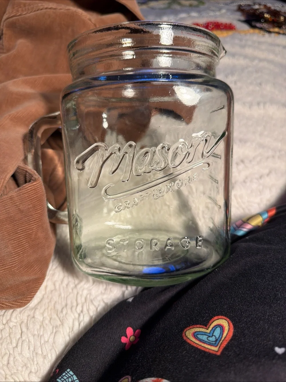 68oz 2L Vtg looking Retro Mason Clear Glass Storage Jar with Handle - Clear